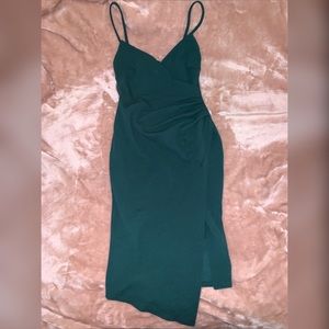 PrettyLittleThing Green Wrap Front Midi Dress